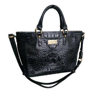 Brahmin Mini Arno Black Leather Crocodile Embossed Shoulder Bag with Dust Bag
